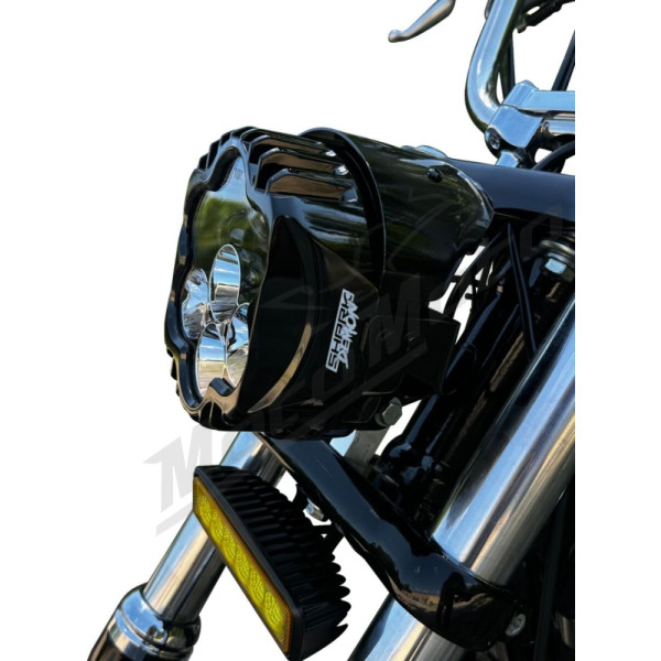 CUSTOM DYNAMICS Shark Demon® Performance LED Pedestal Mount Headlight Harley Davidson FLSTC / FXCWC 883-1800cc 99-22
