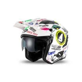 Ufo 2025/09 sheratan jet / trial helmet with sunblind color white / ufo application mix size xl ( ece 22r06 ) - collection 2025