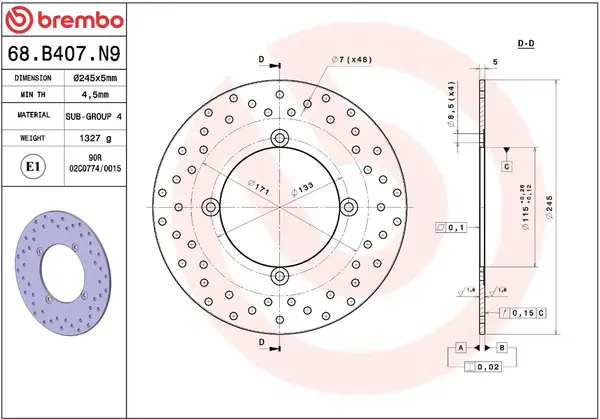 BREMBO Ore Prime Line Galinis stabdžių diskas Yamaha YP 125-250 16-20