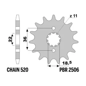 PBR plieninė standartinė priekinė žvaigždutė 2506 - 520 HONDA NX 250 1988-1993