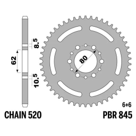 PBR Standard Steel Rear Sprocket 845 - 520 YAMAHA SR 250 1980-1998