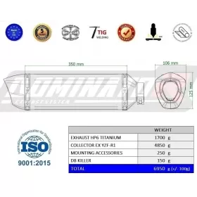 Duslintuvo kompl. Dominator EX TITANIUM YAMAHA YZF R1 / R1M 1000 RN 65 2020-2022 + garso slopintuvas
