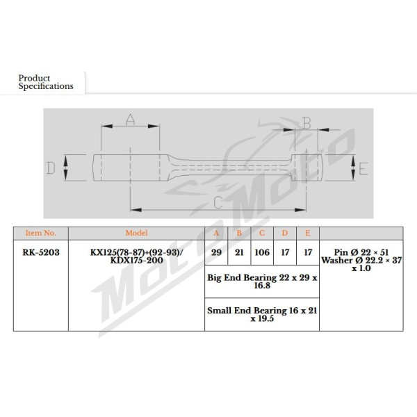 Royal Rods connecting rod Kawasaki KX / KDX 125-200cc 78-01