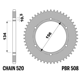 PBR Standard C45 Steel Rear Sprocket 508 - 520 KAWASAKI KR 250 1989-1992