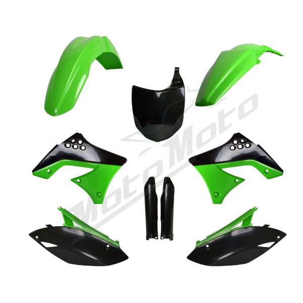 POLISPORT Plastikų komplektas juoda / žalia Kawasaki KX 250F 09-12