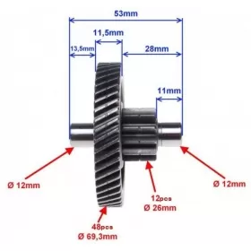 Gearbox gear CHINESE / CLASSIC SCOOTER 25-50cc 2T / 4T 2005-2011 12/48Teeth