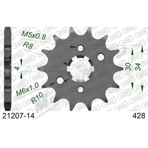 AFAM plieninė standartinė priekinė žvaigždutė 21207 - 428 13-14 dantukų YAMAHA / RIEJU / BETA 125cc 00-22
