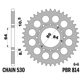 PBR Standard C45 Steel Rear Sprocket 814 - 530 ​​​​​​​SUZUKI GS / GSX 400-450cc 1977-1988