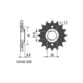 Sunstar Front gear steel, chain type: 520, number of teeth: 16