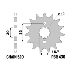 PBR plieninė standartinė priekinė žvaigždutė 430 - 520 KAWASAKI KX / SUZUKI RM-Z 250cc 2004-2006