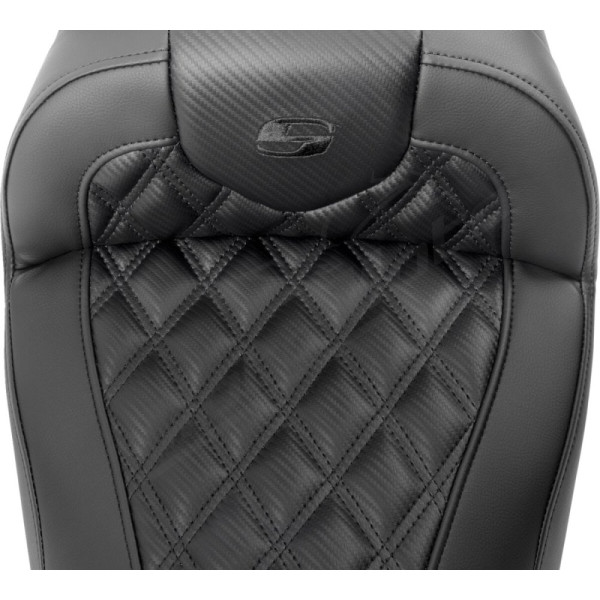 SADDLEMEN Road sofa Lattice Stitch Seat Black/Carbom With Backrest Harley Davidson FLHX / FLTRX / FLTRXSE 1923-1977 23-25