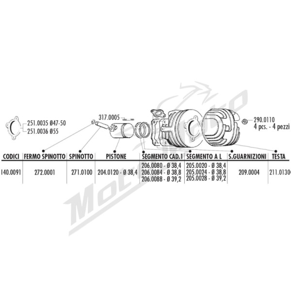 Cylinder kit POLINI (cast iron) Vespa 50cc 2T Ø38,4 PIN Ø12