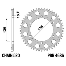 PBR Standard C45 Steel Rear Sprocket 4686 - 520 HONDA CB / CBR / CMX 250-300cc 2011-2022