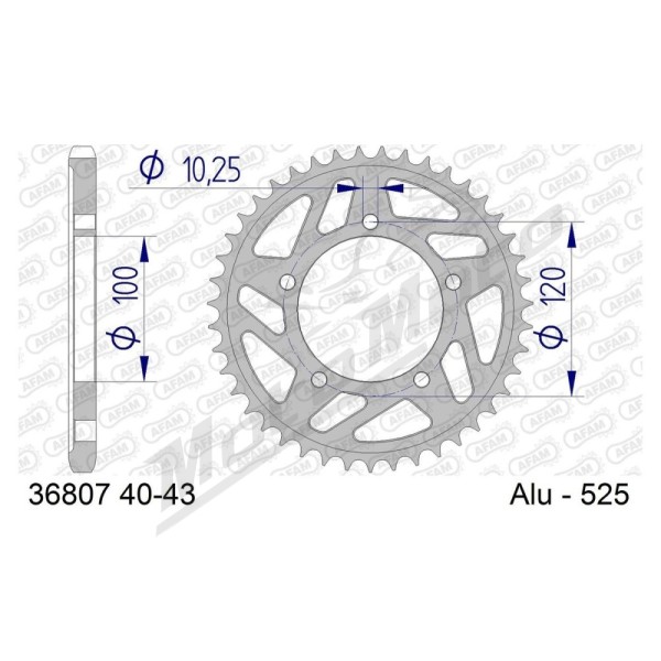AFAM aliumininė galinė žvaigždė 525 42-43 dantukų APRILIA RSV4 / TUONO 1000-1100cc 09-24