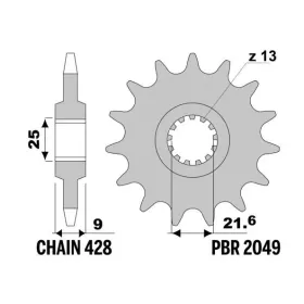 PBR plieninė standartinė priekinė žvaigždutė 2049 - 428 YAMAHA FZR 400 RR 1992