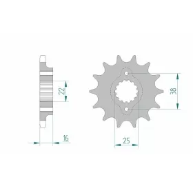 AFAM plieninė standartinė priekinė žvaigždutė 52608 - 525 14-15 dantukų DUCATI MONSTER / SPORT TOURING / SPS / BIPOSTO / MONOPOSTO 916-996cc 94-06