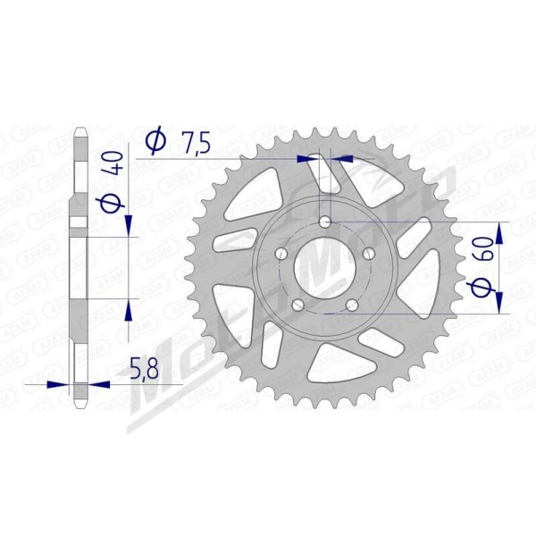 AFAM Aluminium Rear Sprocket 415 44 teeth KTM SM / SX 50cc 03-06