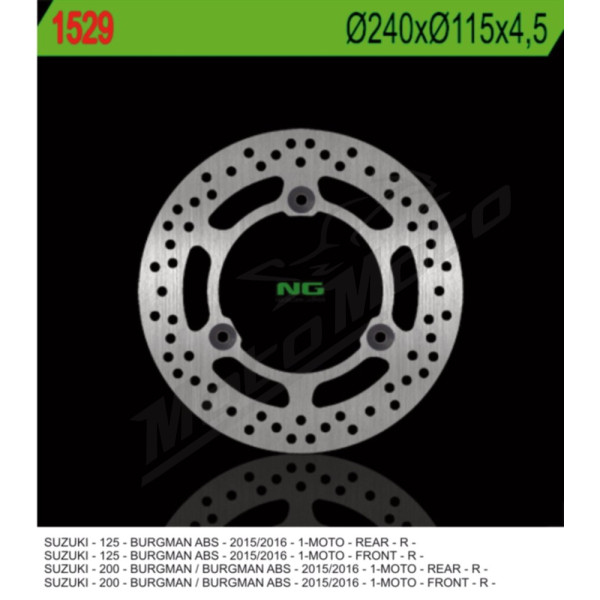 NG BRAKES Priekinis/galinis fiksuotas stabdžių diskas 240mm Suzuki UH Burgman 125-200cc 15-16