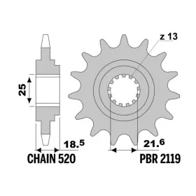 PBR Steel Standard Front Sprocket 2119 - 520 KAWASAKI Z 750-800cc 2004-2016