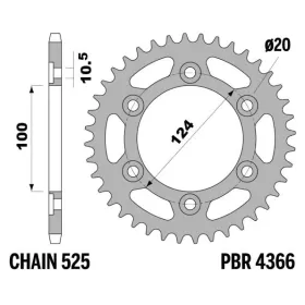 PBR Standard C45 Steel Rear Sprocket 4366 - 525 DUCATI 916-1000cc 1997-2010