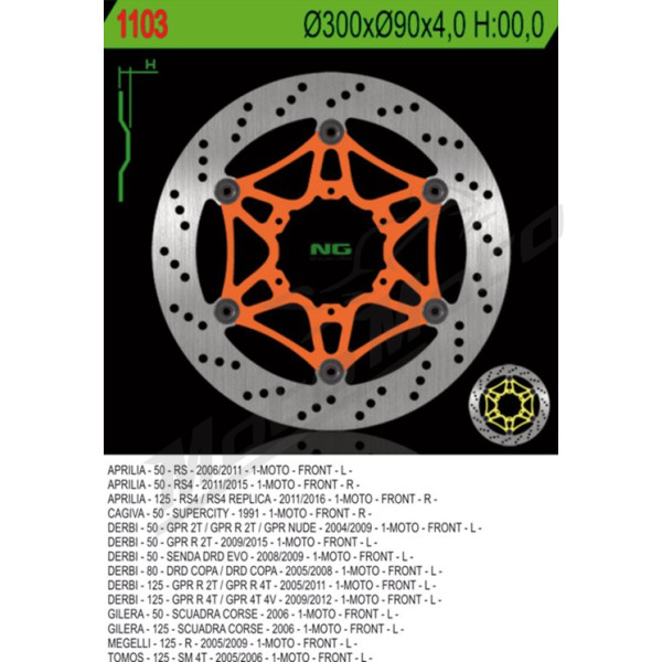 NG Front Floating Brake Disc 300X90X4mm Aprilia / Cagiva / Derbi 50-125cc 91-26