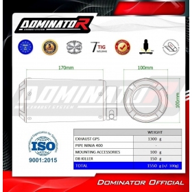 Duslintuvo bakelis Dominator GPS + dB killer Kawasaki NINJA 400 2018-2023