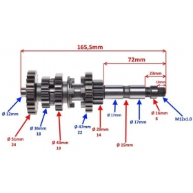 Transmisijos / pavarų dėžės dantratis DERBI SENDA / YAMAHA TT-R / XT / YBR / YFA / YFM 125cc 00-16