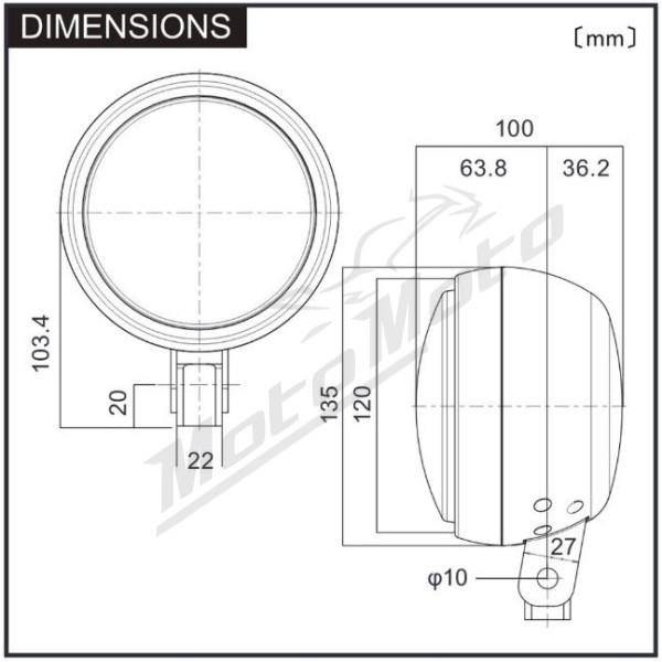 DAYTONA CAPSULE120 Universal Headlight 120mm (bottom mount)