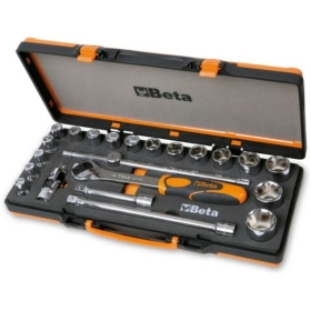 BETA Set of 1 Reversible Socket Wrench with 17 6 points 1/2 Sockets + 5 accessories