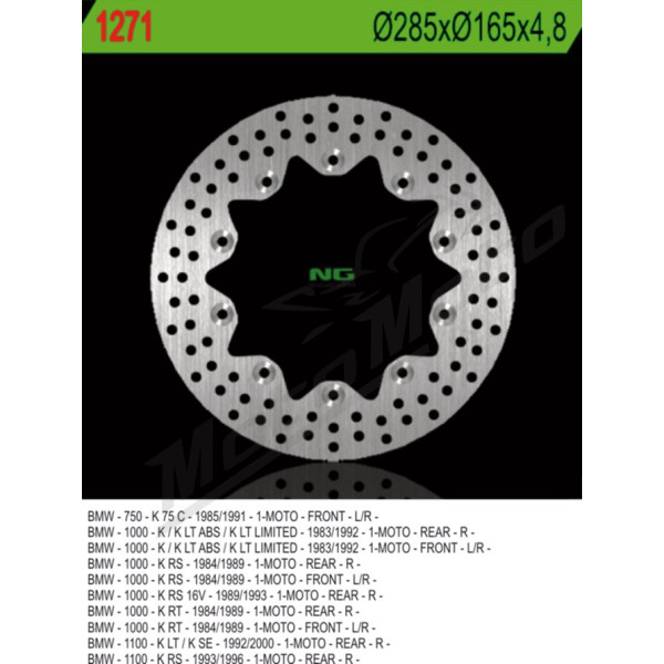NG BRAKES Priekinis/galinis fiksuotas stabdžių diskas 285mm BMW K 100-1000cc 84-96