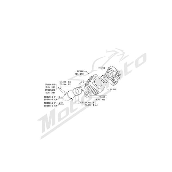 POLINI Cylinder Kit Pin 12mm Aeon / Aprilia / Benelli / Beta / Malaguti / MBK / PGO / Yamaha 50cc 90-20