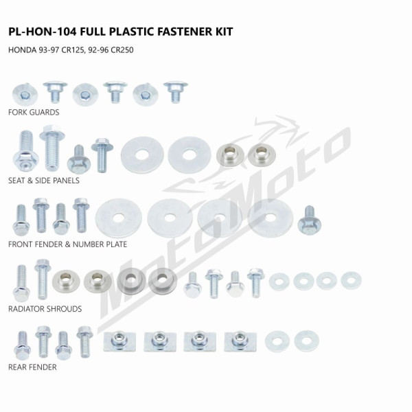 UFO Full Plastic Fastener Kit Honda CR 125-250cc 92-97