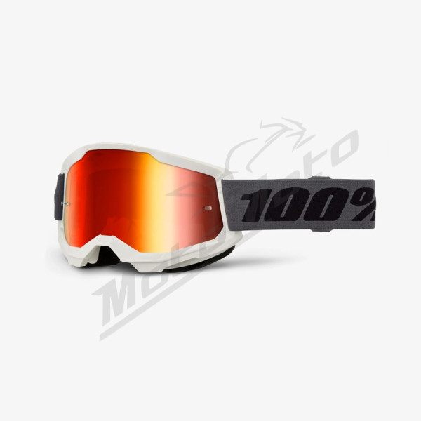 100% Goggles Strata 2 Grey - Red Mirror Lens - Gray/White