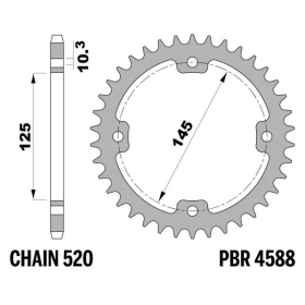 PBR Standard C45 Steel Rear Sprocket 4588 - 520 YAMAHA YFM / YFZ 250-700cc 2003-2024