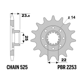 PBR Steel Standard Front Sprocket 2253 - 525 MV AGUSTA BRUTALE / DRAGSTER / F3 / RIVALE / SUPERVELOCE / TURISMO VELOCE 675-800cc 2011-2024