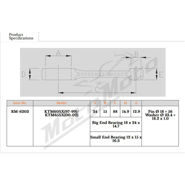 Royal Rods connecting rod KTM SX 60-65cc 97-02