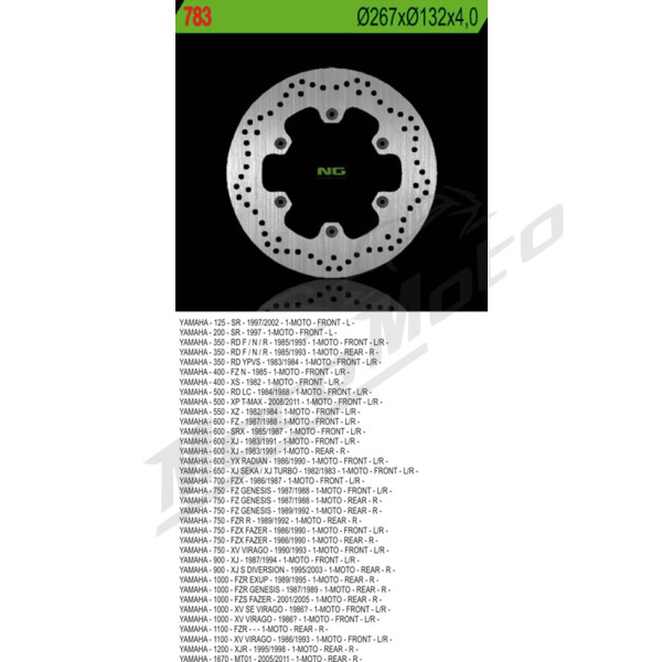NG BRAKES Priekinis/Galinis fiksuotas stabdžių diskas 267mm Yamaha FZ / RD / SR / SRX 125-600cc 82-11