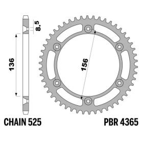 PBR Standard C45 Steel Rear Sprocket 4365 - 525 SUZUKI DR / XF 650cc 1992-2014
