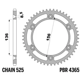 PBR Standard C45 Steel Rear Sprocket 4365 - 525 SUZUKI DR / XF 650cc 1992-2014