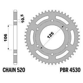 PBR Standard Steel Rear Sprocket 4530 - 520 ​​​​​​​TRIUMPH STREET / TIGER / TRIDENT 660-900cc 2016-2025