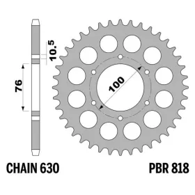 PBR Standard C45 plieninė galinė žvaigždė 818 - 630 SUZUKI GSX / GS 750-1100cc 1977-1988
