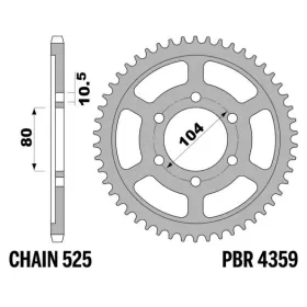 PBR Standard C45 Steel Rear Sprocket 4359 - 525 KAWASAKI NINJA / VERSYS / Z 600-1000cc 1996-2025