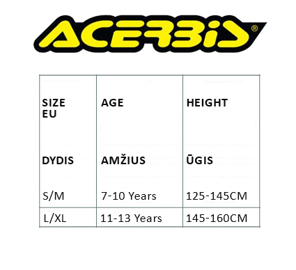 ACERBIS dydžių lentelė