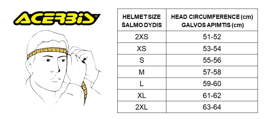 ACERBIS dydžių lentelė