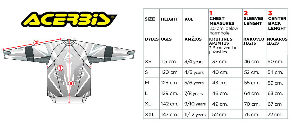ACERBIS size table