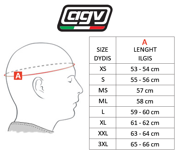 AGV dydžių lentelė