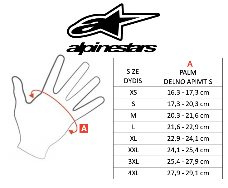 ALPINESTARS dydžių lentelė