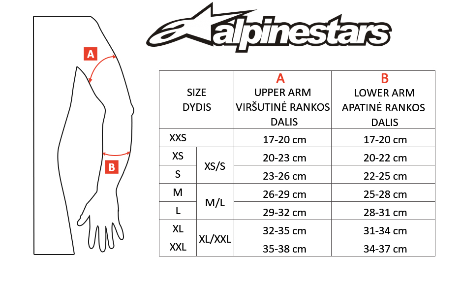 ALPINESTARS dydžių lentelė