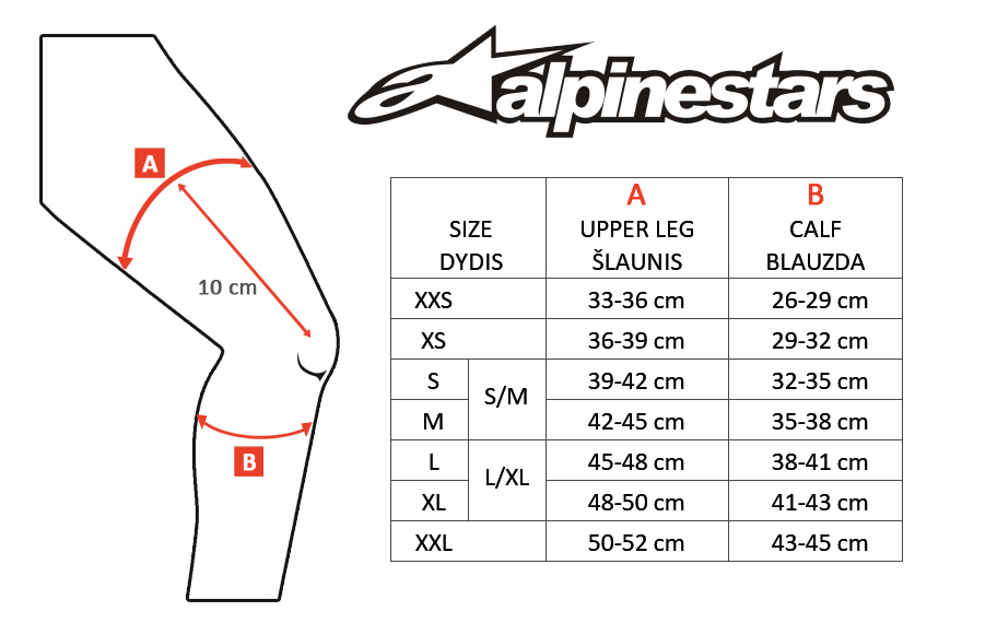 ALPINESTARS dydžių lentelė