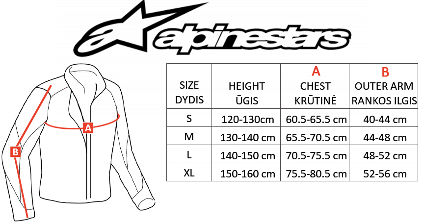 ALPINESTARS dydžių lentelė